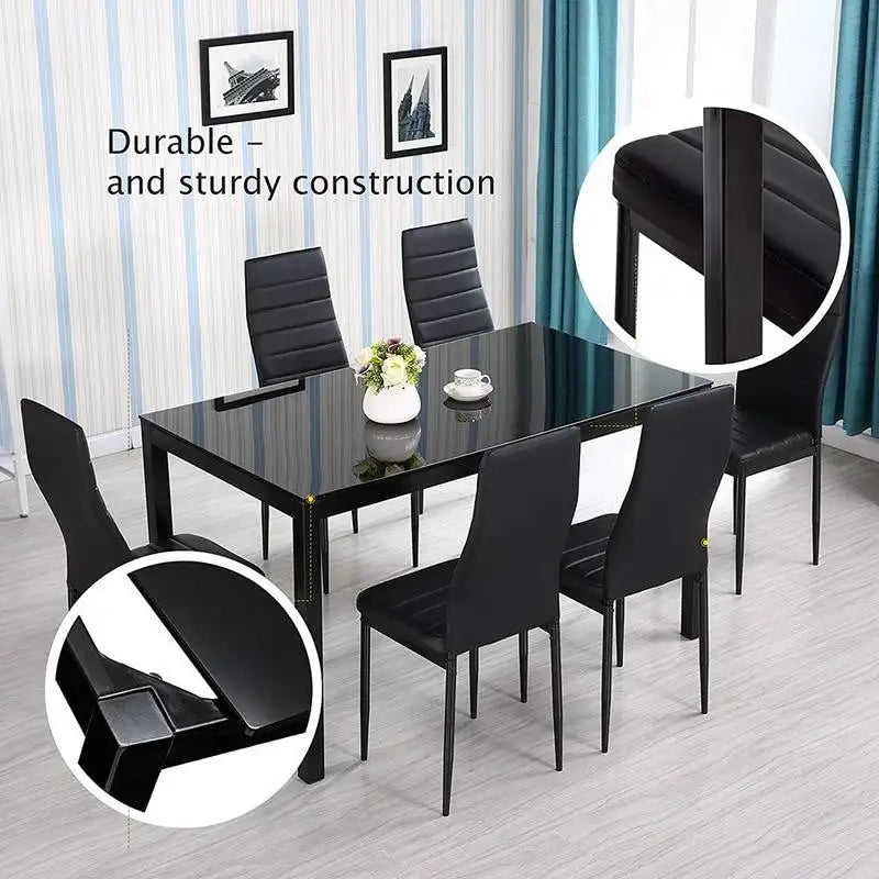 Ensemble de salle à manger 7 pièces pour 6 personnes avec plateau en verre noir