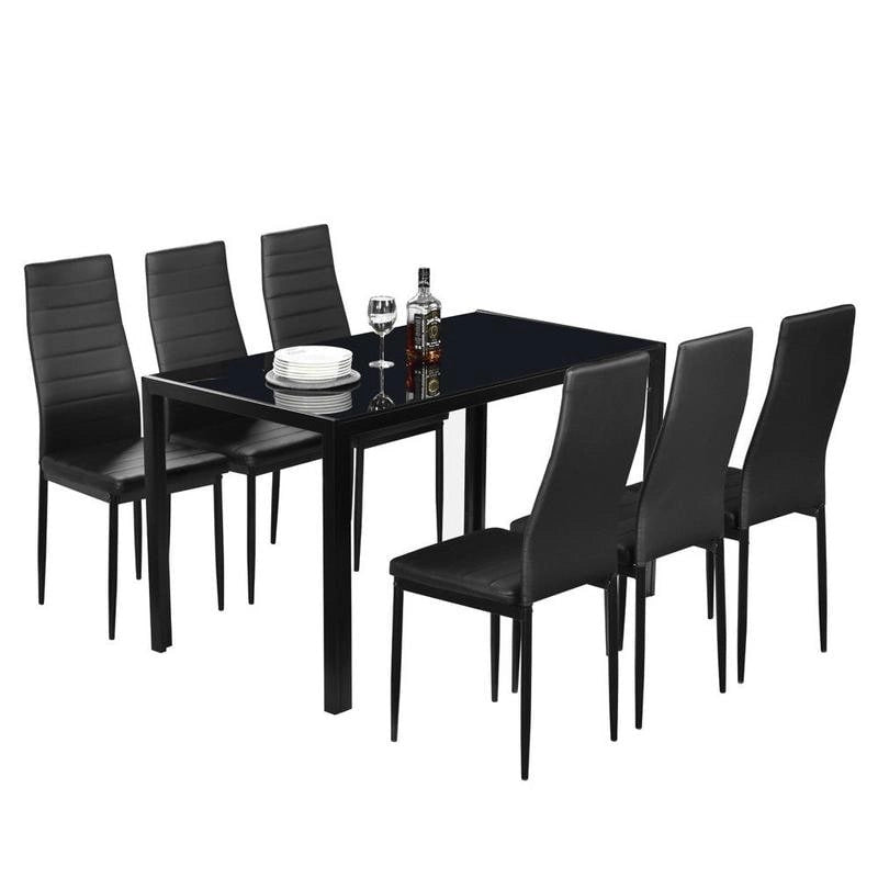 Ensemble de salle à manger 7 pièces pour 6 personnes avec plateau en verre noir