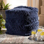 Pouf ottoman marocain marine / ivoire / orange – une place