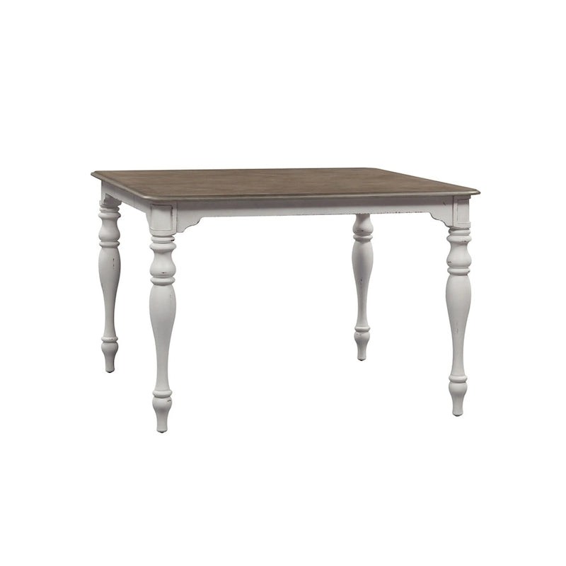 Ensemble de salle à manger 5 pièces en bois tourné blanc antique, 6 places