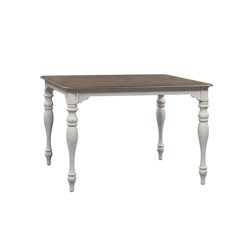 Ensemble de salle à manger 5 pièces en bois tourné blanc antique, 6 places