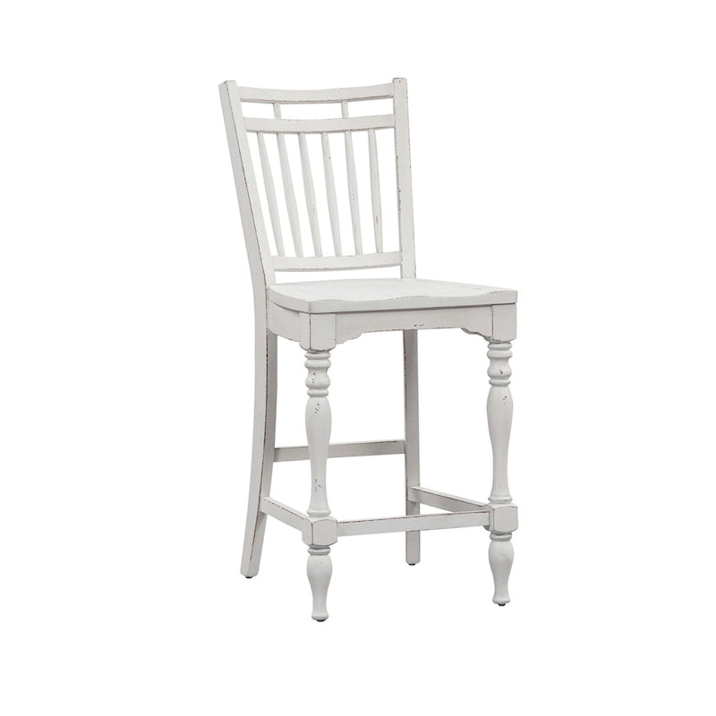Ensemble de salle à manger 5 pièces en bois tourné blanc antique, 6 places