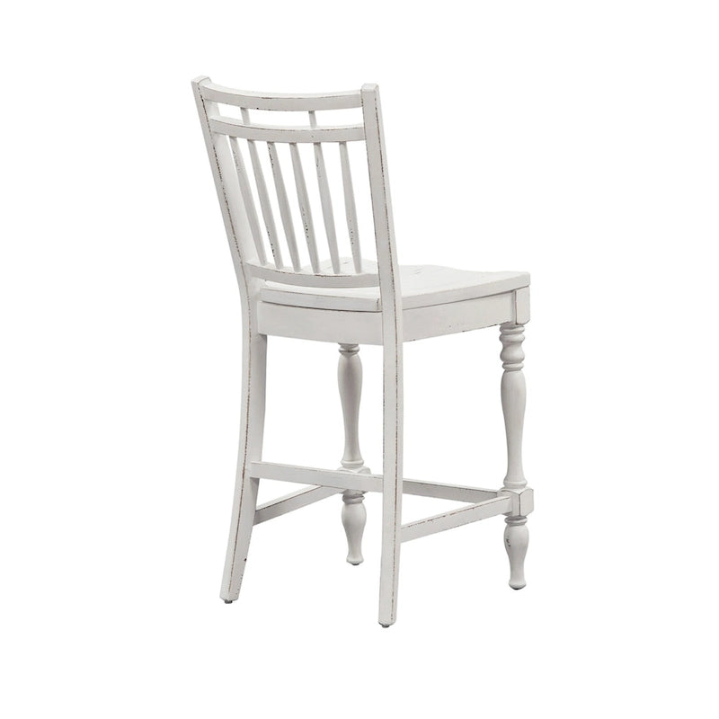 Ensemble de salle à manger 5 pièces en bois tourné blanc antique, 6 places