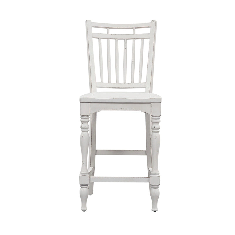 Ensemble de salle à manger 5 pièces en bois tourné blanc antique, 6 places