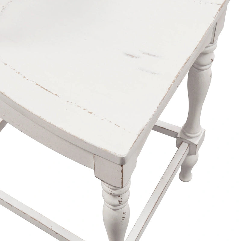 Ensemble de salle à manger 5 pièces en bois tourné blanc antique, 6 places