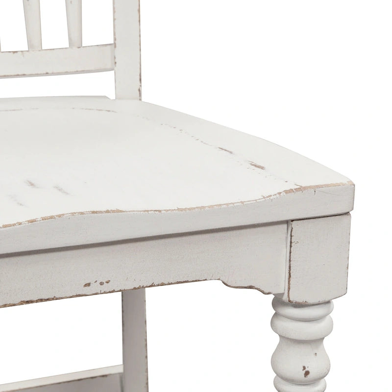 Ensemble de salle à manger 5 pièces en bois tourné blanc antique, 6 places
