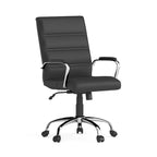 Chaise de bureau pivotante à dossier mi-haut en similicuir noir / blanc / marron / gris — Structure chromée / dorée / or rose, siège unique