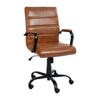 Chaise de bureau pivotante à dossier mi-haut en similicuir noir / blanc / marron / gris — Structure chromée / dorée / or rose, siège unique