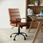 Chaise de bureau pivotante à dossier mi-haut en similicuir noir / blanc / marron / gris — Structure chromée / dorée / or rose, siège unique