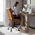 Chaise de bureau pivotante à dossier mi-haut en similicuir noir / blanc / marron / gris — Structure chromée / dorée / or rose, siège unique