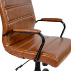 Chaise de bureau pivotante à dossier mi-haut en similicuir noir / blanc / marron / gris — Structure chromée / dorée / or rose, siège unique