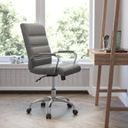 Chaise de bureau pivotante à dossier mi-haut en similicuir noir / blanc / marron / gris — Structure chromée / dorée / or rose, siège unique