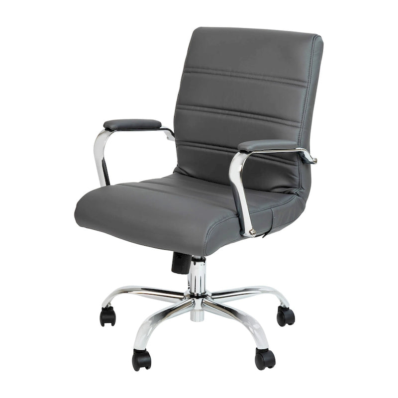 Chaise de bureau pivotante à dossier mi-haut en similicuir noir / blanc / marron / gris — Structure chromée / dorée / or rose, siège unique