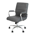 Chaise de bureau pivotante à dossier mi-haut en similicuir noir / blanc / marron / gris — Structure chromée / dorée / or rose, siège unique