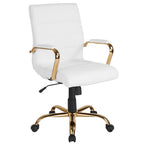 Chaise de bureau pivotante à dossier mi-haut en similicuir noir / blanc / marron / gris — Structure chromée / dorée / or rose, siège unique