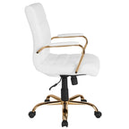 Chaise de bureau pivotante à dossier mi-haut en similicuir noir / blanc / marron / gris — Structure chromée / dorée / or rose, siège unique