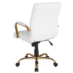 Chaise de bureau pivotante à dossier mi-haut en similicuir noir / blanc / marron / gris — Structure chromée / dorée / or rose, siège unique