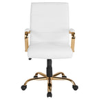Chaise de bureau pivotante à dossier mi-haut en similicuir noir / blanc / marron / gris — Structure chromée / dorée / or rose, siège unique
