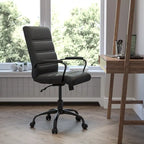 Chaise de bureau pivotante à dossier mi-haut en similicuir noir / blanc / marron / gris — Structure chromée / dorée / or rose, siège unique