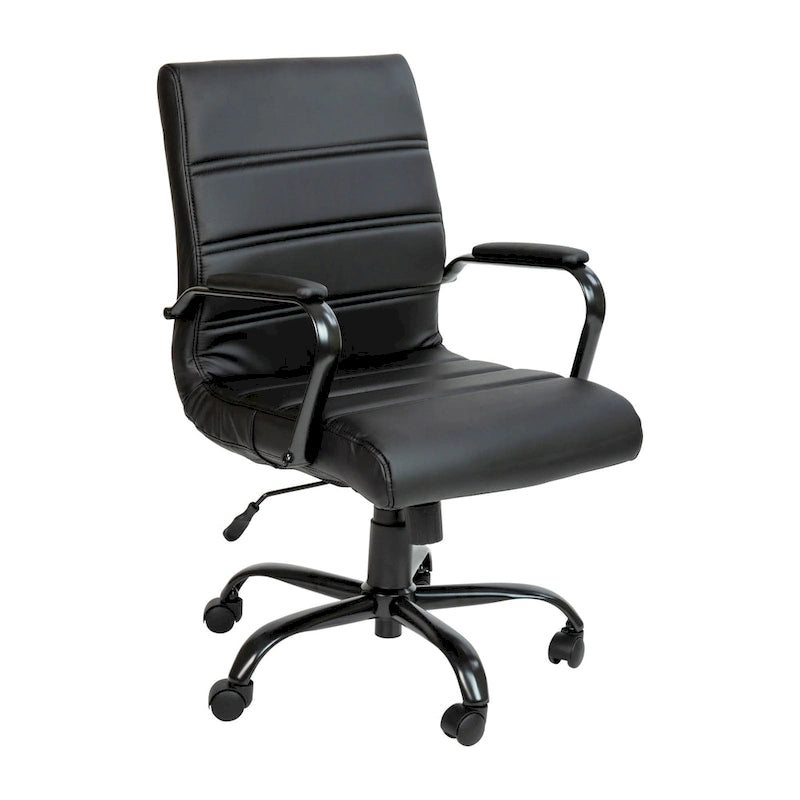 Chaise de bureau pivotante à dossier mi-haut en similicuir noir / blanc / marron / gris — Structure chromée / dorée / or rose, siège unique