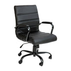 Chaise de bureau pivotante à dossier mi-haut en similicuir noir / blanc / marron / gris — Structure chromée / dorée / or rose, siège unique