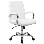 Chaise de bureau pivotante à dossier mi-haut en similicuir noir / blanc / marron / gris — Structure chromée / dorée / or rose, siège unique