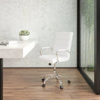 Chaise de bureau pivotante à dossier mi-haut en similicuir noir / blanc / marron / gris — Structure chromée / dorée / or rose, siège unique