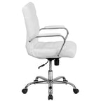 Chaise de bureau pivotante à dossier mi-haut en similicuir noir / blanc / marron / gris — Structure chromée / dorée / or rose, siège unique