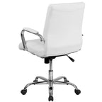 Chaise de bureau pivotante à dossier mi-haut en similicuir noir / blanc / marron / gris — Structure chromée / dorée / or rose, siège unique