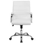 Chaise de bureau pivotante à dossier mi-haut en similicuir noir / blanc / marron / gris — Structure chromée / dorée / or rose, siège unique
