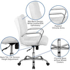 Chaise de bureau pivotante à dossier mi-haut en similicuir noir / blanc / marron / gris — Structure chromée / dorée / or rose, siège unique