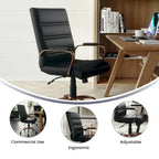 Chaise de bureau pivotante à dossier mi-haut en similicuir noir / blanc / marron / gris — Structure chromée / dorée / or rose, siège unique