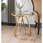 Table d'appoint ronde Gold Leaf, plateau en miroir vieilli, 1 pièce
