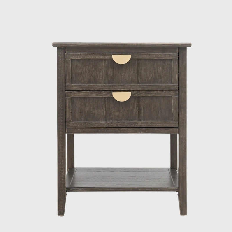 Table d'appoint à 2 tiroirs gris/vert olive — Simple