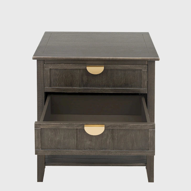 Table d'appoint à 2 tiroirs gris/vert olive — Simple