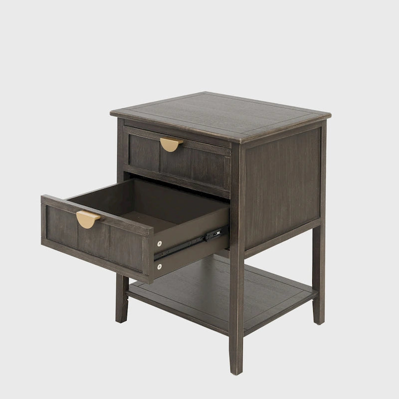 Table d'appoint à 2 tiroirs gris/vert olive — Simple