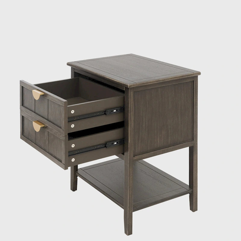 Table d'appoint à 2 tiroirs gris/vert olive — Simple