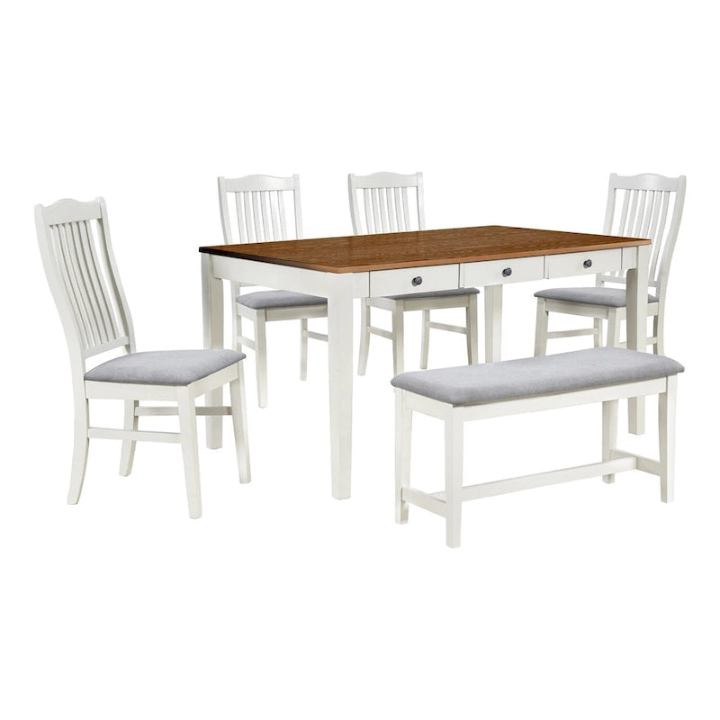Ensemble de salle à manger 6 pièces bleu et gris antique pour 5 personnes