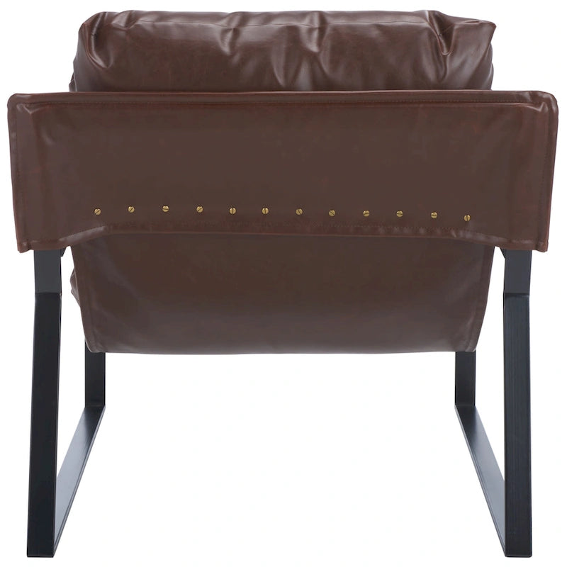 Fauteuil d'appoint individuel de couleur marron foncé/noir, style sling, avec coussin rembourré.