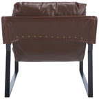 Fauteuil d'appoint individuel de couleur marron foncé/noir, style sling, avec coussin rembourré.