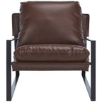 Fauteuil d'appoint individuel de couleur marron foncé/noir, style sling, avec coussin rembourré.