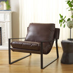 Fauteuil d'appoint individuel de couleur marron foncé/noir, style sling, avec coussin rembourré.
