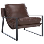 Fauteuil d'appoint individuel de couleur marron foncé/noir, style sling, avec coussin rembourré.