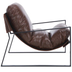 Fauteuil d'appoint individuel de couleur marron foncé/noir, style sling, avec coussin rembourré.