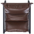 Fauteuil d'appoint individuel de couleur marron foncé/noir, style sling, avec coussin rembourré.