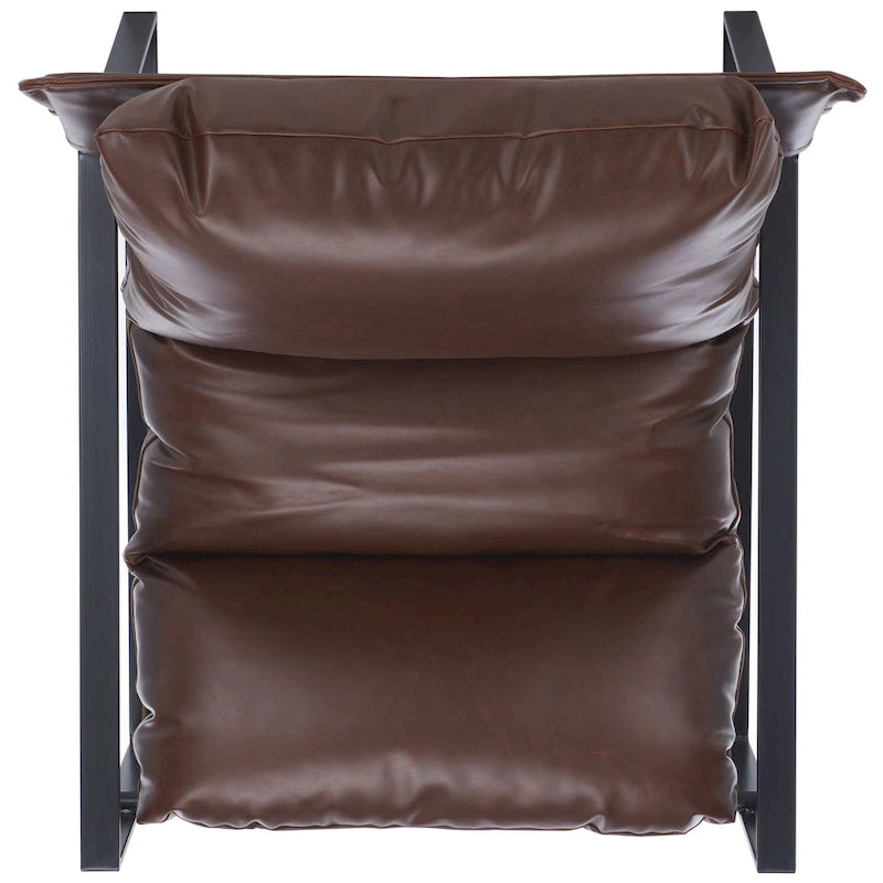 Fauteuil d'appoint individuel de couleur marron foncé/noir, style sling, avec coussin rembourré.