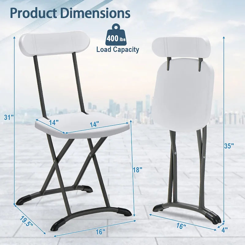 Lot de 4 chaises pliantes – Blanc / Noir