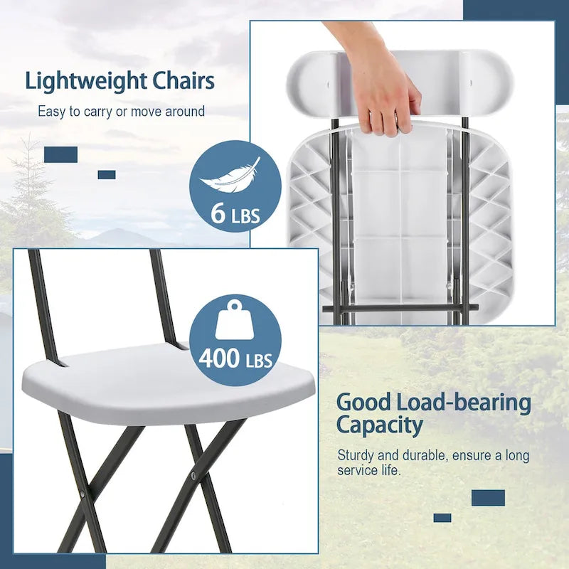Lot de 4 chaises pliantes – Blanc / Noir