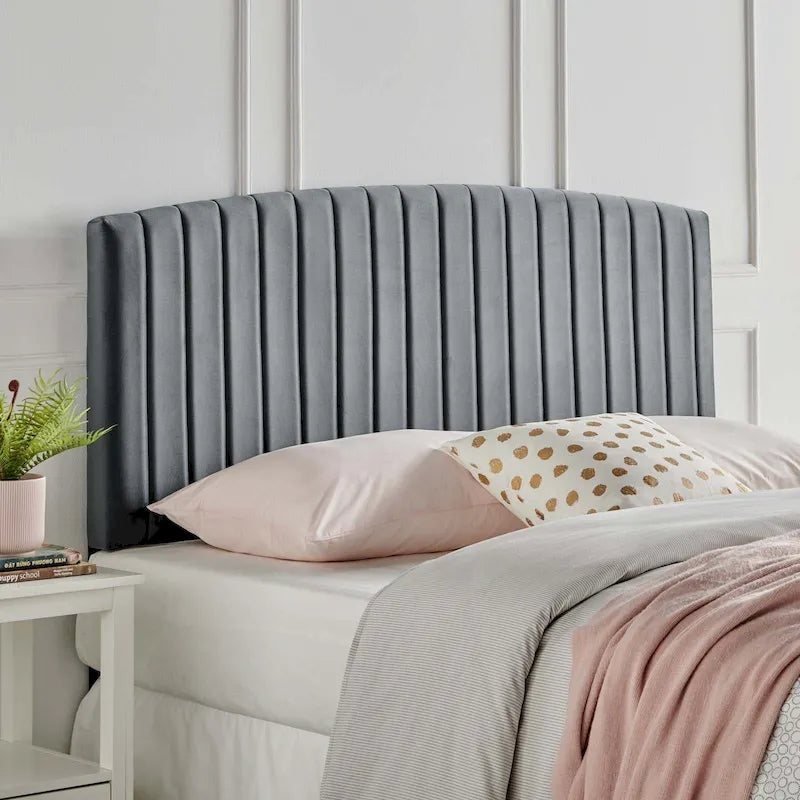 Tête de lit capitonnée en velours (vert-bleu / bleu marine / blanc / anthracite / rose poudré) — Grand lit / Très grand lit