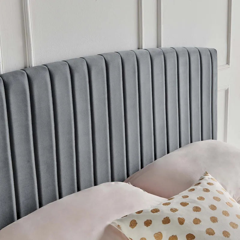 Tête de lit capitonnée en velours (vert-bleu / bleu marine / blanc / anthracite / rose poudré) — Grand lit / Très grand lit